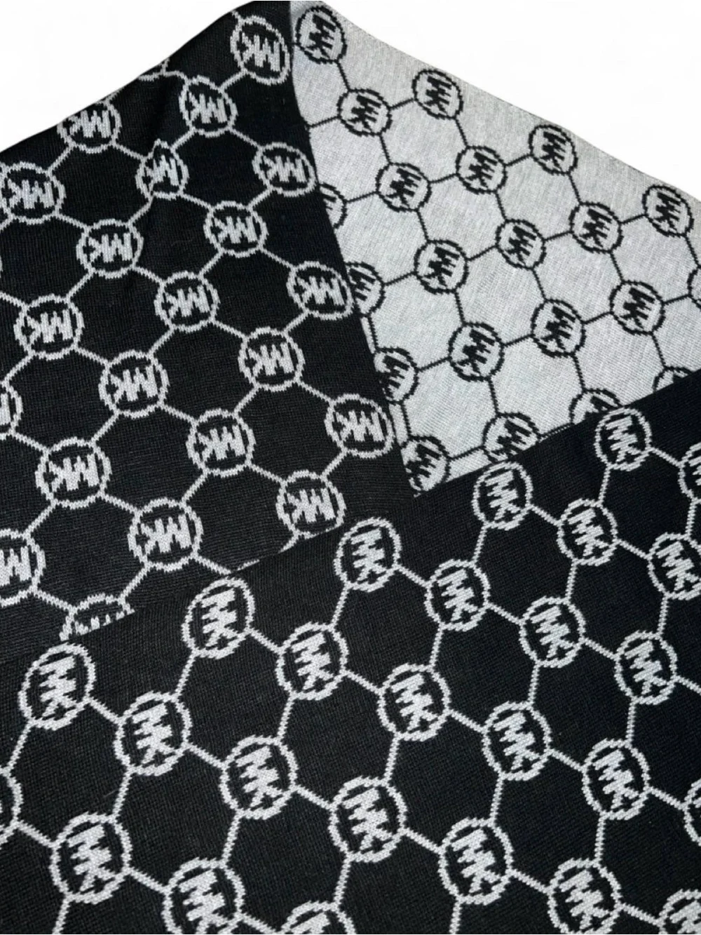Reversible Black & Gray Knit Logo Michael Kors Pattern Scarf
